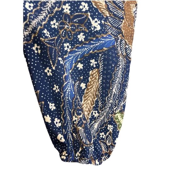 Cara Cara Tanglewood Dress Batik Navy Blue Midi Cinch Waist Long Sleeve Boho S - Picture 7 of 14